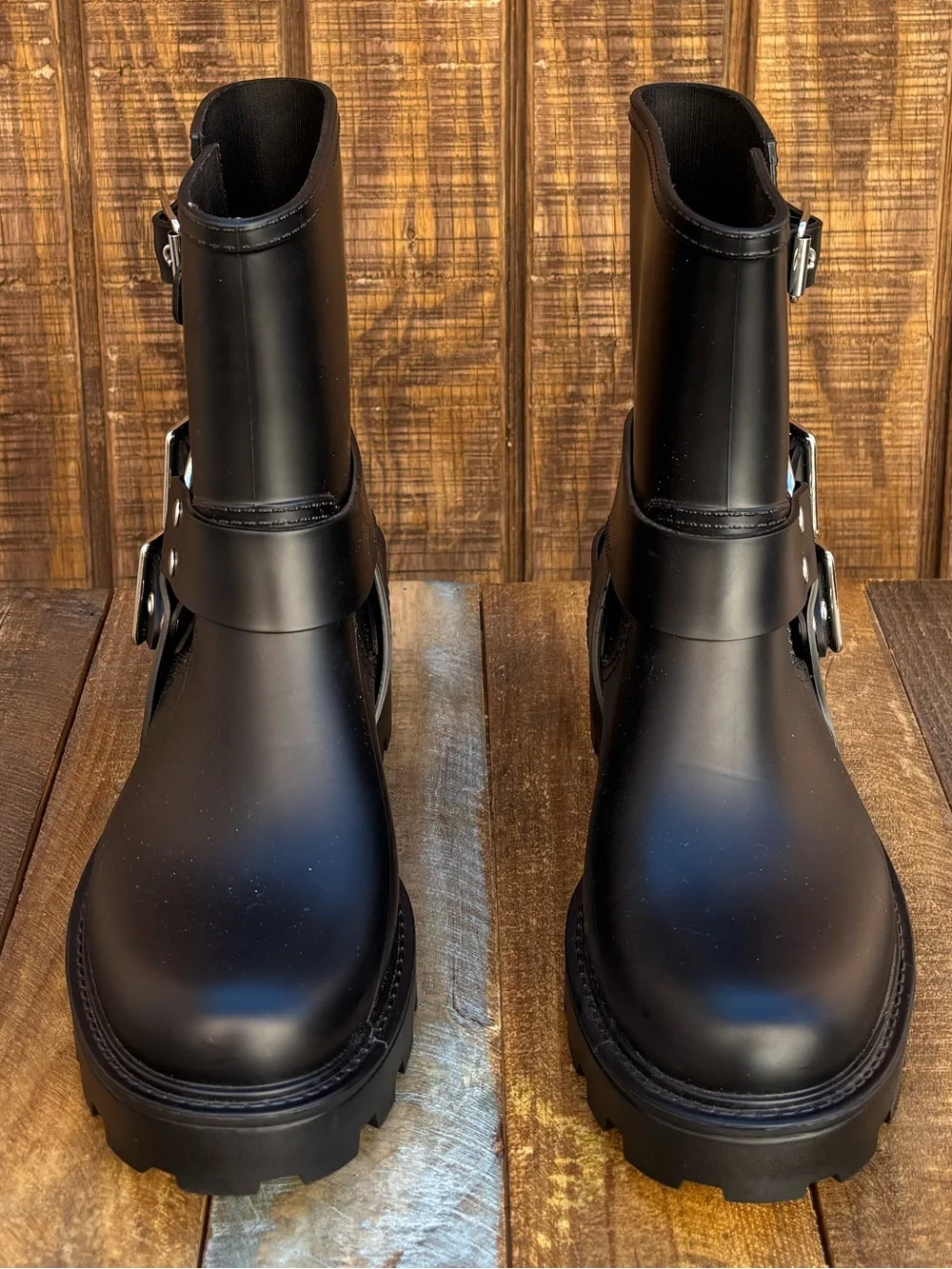 Jeffrey Campbell Black Moto Chunky Rain Boots